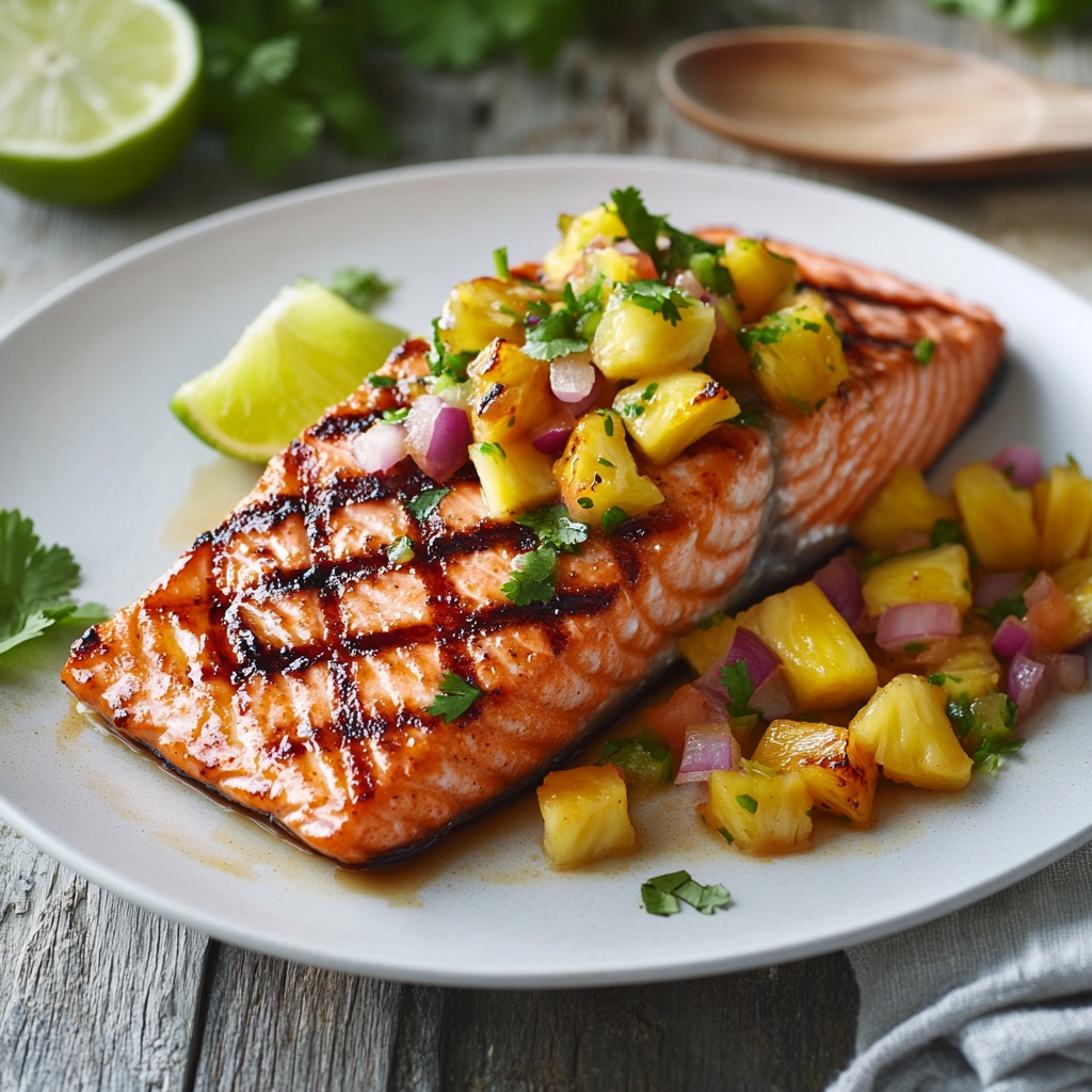 Grilled Teriyaki Salmon with Charred Pineapple-Jalapeño Salsa