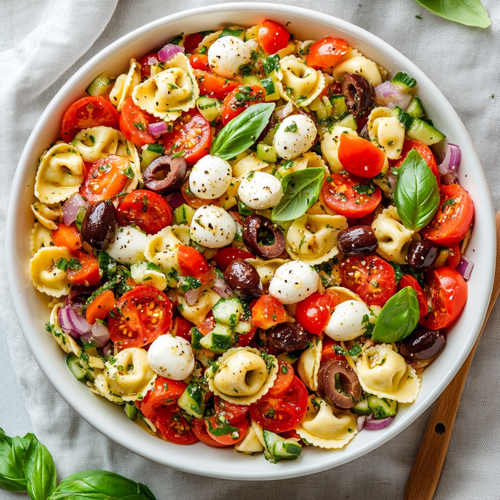 Mediterranean Cheese Tortellini Pasta Salad with Fresh Vegetables ...