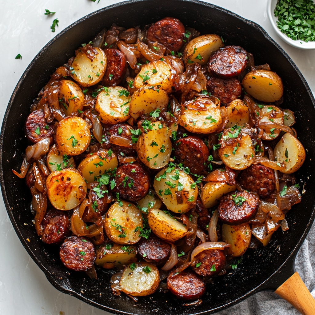 Skillet-Seared Kielbasa with Golden Potatoes & Caramelized Onions Recipe | Instacart