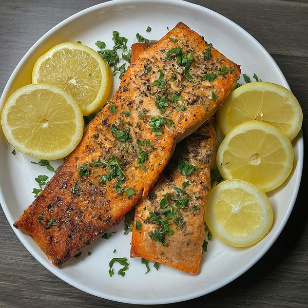 Crispy Air Fryer Salmon with Lemon-Dill Sauce