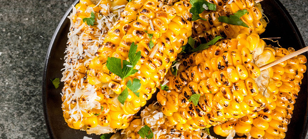 Grilled Corn with Parmesan Spread Basil