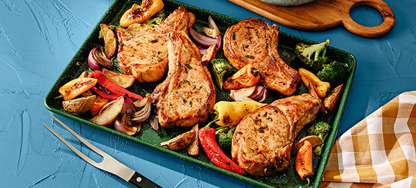 Sheet Pan Pork Chops with Potatoes & Broccoli