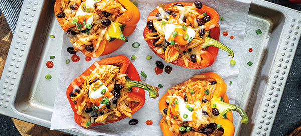 Cheesy BBQ Chicken & Black Bean-Stuffed Peppers