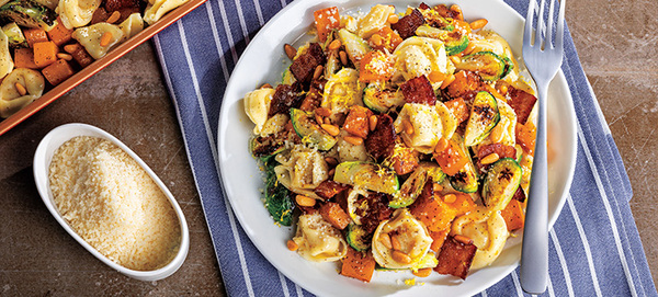 Sheet-Pan Butternut Squash, Bacon & Brussels Sprouts Tortellini
